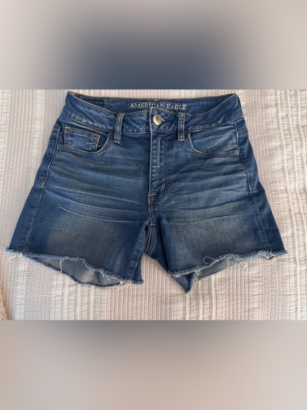 American Eagle Outfitters Dark Blue Denim Frayed Hem Shorts